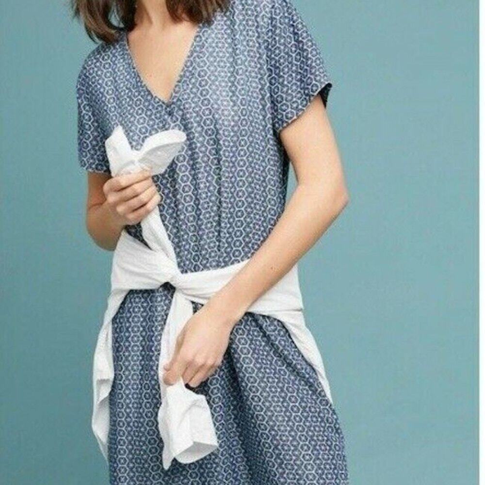 Anthropologie Cloth & Stone Justine Printed Chambray Tunic Dress PXS Petite XS